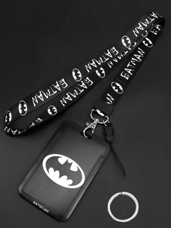 DC Women Core X SHEIN Porta-tarjetas con cordón de cuello con estampado de murciélago blanco y negro