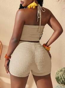 Slaydiva 春夏新品 音乐节、复活节、纳什维尔、生日派对、毕业典礼、学生装、日常休闲装、基础款、休闲装、度假装、邮轮旅行装、海滩装、日光浴装、街头装、纹理面料、系带装、性感露背女士套装 - 杏色 - 查看 2