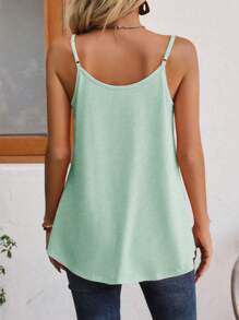 SHEIN LUNE Women's Solid Color Pleated Loose Casual Versatile Cami Top - Mint Green - View 2
