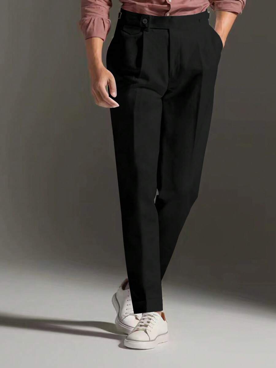 Calvornis Pantalón formal de unicolor y corte slim, de estilo moderno adecuado para el verano - Negro - Ver 1