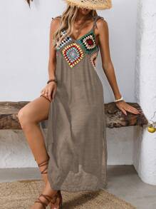 Breezaya Vestido de ganchillo de estilo veraniego y elegante (color aleatorio) para vacaciones, vestido largo para playa y vacaciones - Marrón Mocha - Ver 4