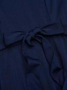 SHEIN Clasi Abito a maglia con scollo a barca, maniche corte, vita con cintura, taglie forti, colore blu navy, elegante per primavera ed estate