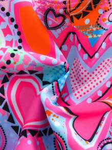 Traje de baño de una pieza con estampado de corazones y lazo para niña joven (diseño de estampado aleatorio)