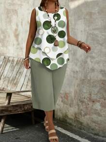 EMERY ROSE 2pcs/Set Plus Size Casual Minimalist Polka Dot Pattern Outfit, Suitable For Summer Suitable For Going Out Fall Clothes,Spring/Vacation - Multicolor - View 4