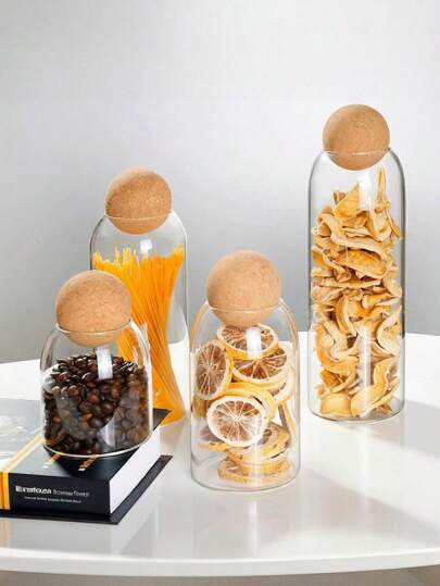 1 件装玻璃咖啡罐储物罐茶叶罐密封软木玻璃罐咖啡豆干果储存罐