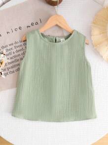 SHEIN LMoss Kids Tween Girls' Casual Solid Color Crew Neck Sleeveless Camisole Top