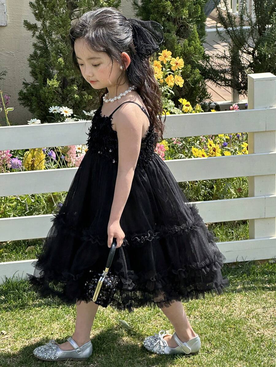 DAZY Girls Black Mesh Slip Dress, Summer - Black - View 1