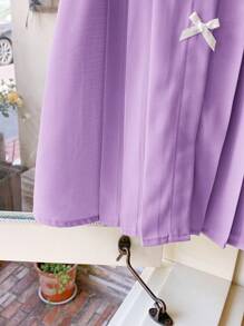 SHEIN Cute Babygirl Purple Peter Pan Collar Bowknot Short Sleeve Dress, Summer - Purple - View 7