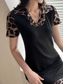 EMERY ROSE Robe mini décontractée à imprimé léopard et patchwork pour femme, été