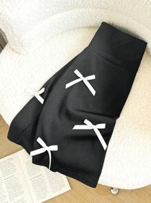 Tween 女童修身休闲简约中腰蝴蝶结装饰七分紧身裤 - 黑色 - 查看 3