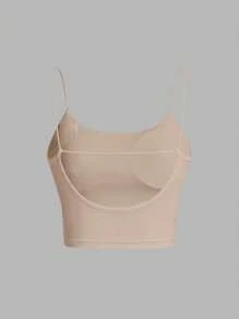 SHEIN Essnce Women's Casual Backless Crop Top With Tight Fitting And Round Neck Padded Built-In Bra Padding Chest Cup Chest Pad Removable Padding Chest Pad Non Removable Pad Ding Corset Top Bra Corset Top Corset Top Solid Color Pleated Padded Cami Top
