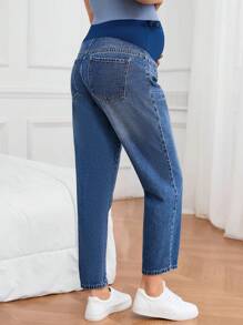 SHEIN Maternity Jeans Pants With Pockets & Ripped Design, Relaxed Fit - Medium Wash - View 2
