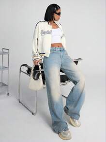 EURMUSE QUẦN WASH THẤP CHO PHỤ NỮ ĐẦU RỘNG VINTAGE MẶC THƯỜNG NGÀY ĐƯỜNG PHỐ - Rửa nhẹ - Xem 3