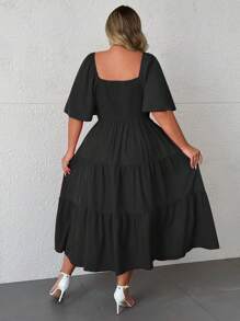 SHEIN CURVE+ Extra Plus Size Sweetheart Neck Ruffled Sleeve Dress For New Year Clothes Maxi Women Outfit