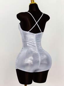 Amplova 镂空金属环装饰褶饰金属感连体衣