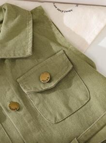 SHEIN Young Girls Summer Sleeveless Denim Dress With Shirt Collar And Pockets, Fashionable Denim Princess Dress, Suitable For Casual Outing Or Party Outfit, Spring Dress - Olive Green - View 6