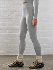 Musera Sport Ribbed High Waist Contour Activewear Sport Leggings, Padel, Tennis, Pickleball Gym Fitness - Grey - View 2