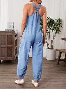 Breezaya 女士口袋休闲牛仔连身裤 - 藍色 - 查看 4