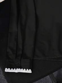 SHEIN LUNE Plus Size Women Patchwork Ribbon Long Sleeve Casual Loose Blouse - Black - View 3