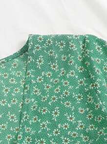 Breezaya 碎花花卉系带前摆荷叶边衬衫 适合新年服装 荷叶边上衣 - 綠色 - 查看 5