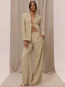 MUSERA Maßgeschneiderter Blazer mit Boxschulterpolstern, offene Vorderseite, elegant, professionell, Business-Lässig, Urlaub, Herbst, Winter, Frühling, Büro, Abendgarderobe, Hochzeitsgast, Anzug - Grün - Übersicht 5