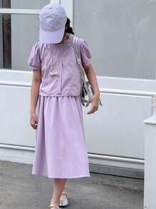 DAZY 2pcs/Set Tween Girl Casual Fall Outfit - Purple - View 2