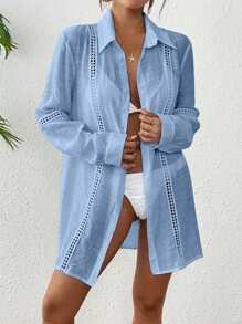 Swim Vcay Women's Solid Color Long Sleeve Single-Breasted Casual Cover Up Kimono Cover-Up
