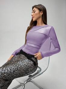 Roylia 网眼拼布T恤，适合夏季的简约风格 - 紫丁香色 - 查看 1