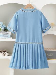 Elegantes Mädchenkleid im Madeline-Stil mit Falten, für Ausflüge, Partys und Veranstaltungen im Sommer - Blau - Übersicht 2