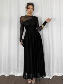Firerie Abito lungo elegante da donna in in rete con schiena scoperta stile A-line, adatto per feste, festival musicali, estate