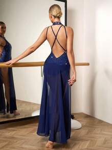 Dansine Rhinestone Decor Sleeveless Dress For Women, Suitable For Dancing - Blue - View 2