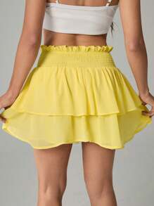 SHEIN Tall Gonna mini con vita arricciata, plissettata a più strati, orlo asimmetrico e rouches, adatta per vacanze al mare in estate
