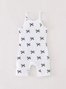 SHEIN Baby Girl/Infant/Toddler (0-3Y) Fashionable Streetwear Sporty Versatile Knit Leopard Print Romper, Suitable For Both Casual Wear And Outdoor - White - View 2