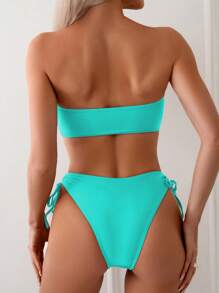 SHEIN Swim 2pcs Solid Color Halter Bikini Set, Minimalist Design, Suitable For Summer - Mint Blue - View 2