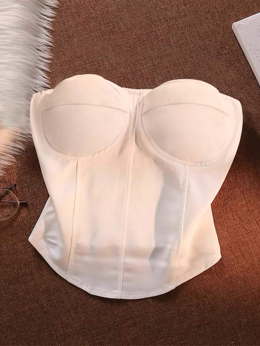 Chiquease Top corto sin tirantes blanco para mujer, nueva llegada de primavera/verano - Blanco - Ver 1