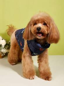 1pc Dog Print Pet Jacket - Soft, Stylish & Waterproof For Outdoor Adventures | Machine Washable - Royal Blue - View 3