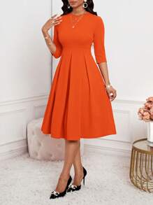 SHEIN Lady Spring, Summer, Autumn And Winter Elegant Office Party New Year Ladies Dresses - Orange - View 6