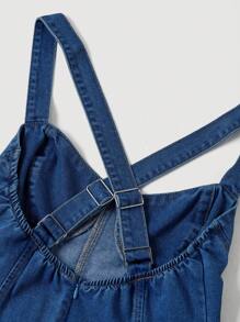 SHEIN MOD MOD 女式牛仔吊带背心连衣裙，休闲修身中长款蓝色，女士度假装，浪漫连衣裙，90 年代服装，女士春季连衣裙，毕业礼服，女士音乐会服装，圣帕特里克节连衣裙，老钱风格女士，乡村音乐会服装，女士复古连衣裙，单身女郎服装 - 深色水洗藍 - 查看 5