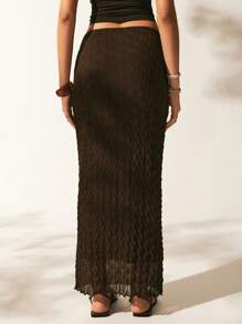 Easelle Solid Pencil Skirt - Chocolate Brown - View 2