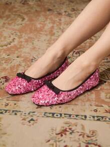 CUCCOO TILAWA Women's Flat Shoes With Glitter Decor, Simple & Practical Multifunctional - Pink - View 5