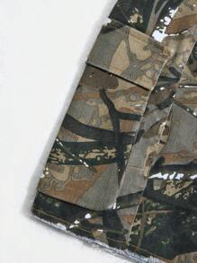 Fashionable Distressed Camouflage Print Soft Denim Mini Skirt, Slim Fit, Versatile For Teens