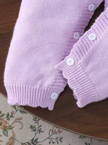 Baby Girls' Cartoon Jacquard Knit Bib Jumpsuit, Pink Cute Furry Rabbit Cap Sleeve Infant Jumpsuit, Spring/Autumn - Purple - View 6