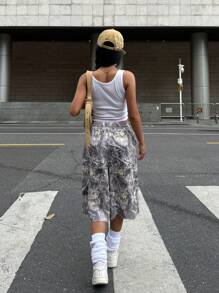 Muchica 女士抽绳腰袋树枝印花针织阔腿裤 - 灰色 - 查看 3