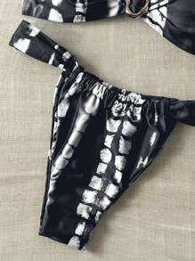 Swim Chiccia Spring Break Women Summer Random Print Metal Decor Sexy Bikini Set - Black and White - View 4