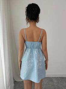 Elenzga Wedding Guest Satin Jacquard Cami Mini Skirt, Blue