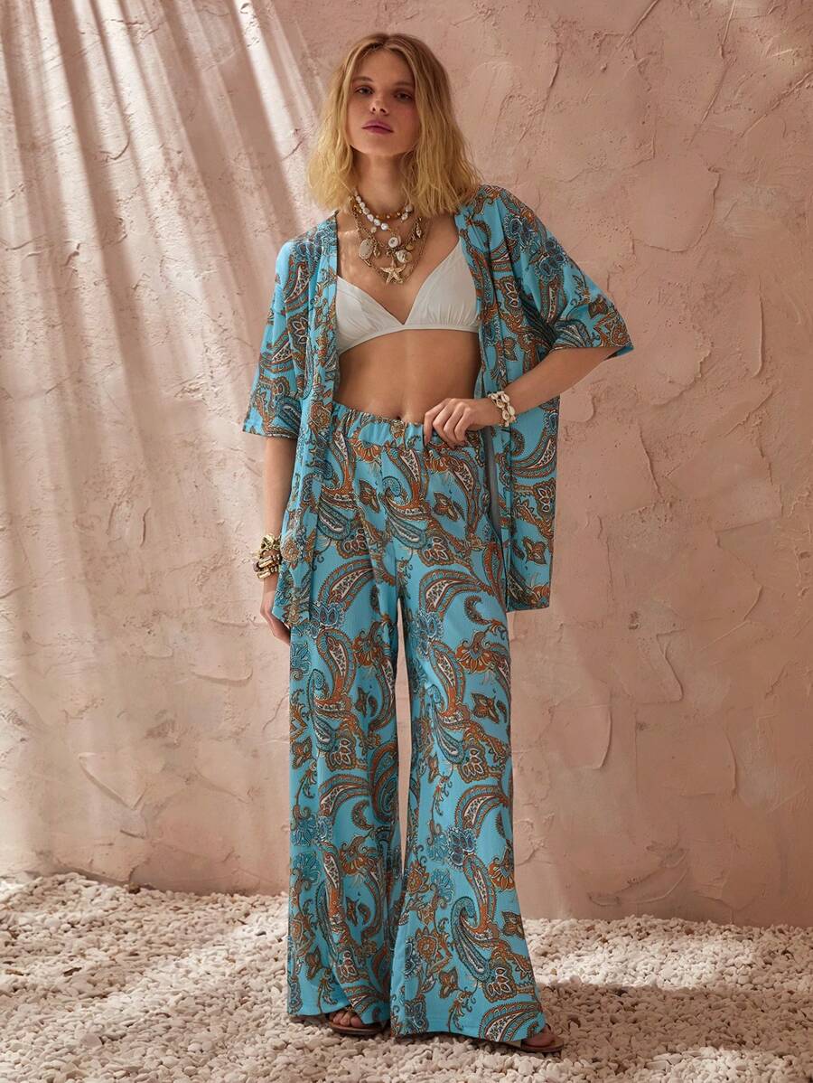 EURMUSE VCAY BohoFeel 佩斯利印花上衣和高腰阔腿裤 - 彩色 - 查看 1