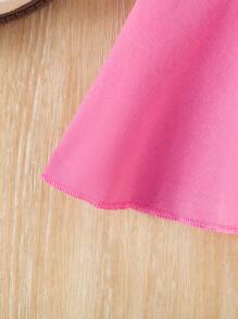 SHEIN Young Girls Solid Color Ruffle Trim Blouse, Spring/Summer - Hot Pink - View 3