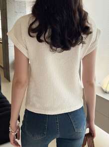 EMERY ROSE Women's Plain Short Sleeve Round Neck T-Shirt, Minimalist Fashion Style Suitable For Summer - Apricot - View 2