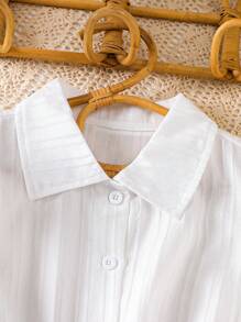 Girls' White Blouse With Ruffle Sleeves, Featuring Textured Fabric That Adds Unique Tactile Quality And Depth To The Design. This Versatile Shirt Can Be Worn To School, Casual Outings, Or More Formal Occasions, Paired With Skirts Or Pants To Showcase A Youthful And Energetic Look - White - View 5