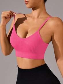 Gameset SHEIN Sport 纯色吊带运动文胸，简约时尚，适合夏季 - 玫紅色 - 查看 6